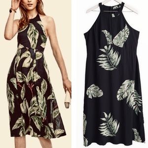 Ann Taylor NEW‎ 100% Rayon Flowy Halter Palm Leaf Midi Dress